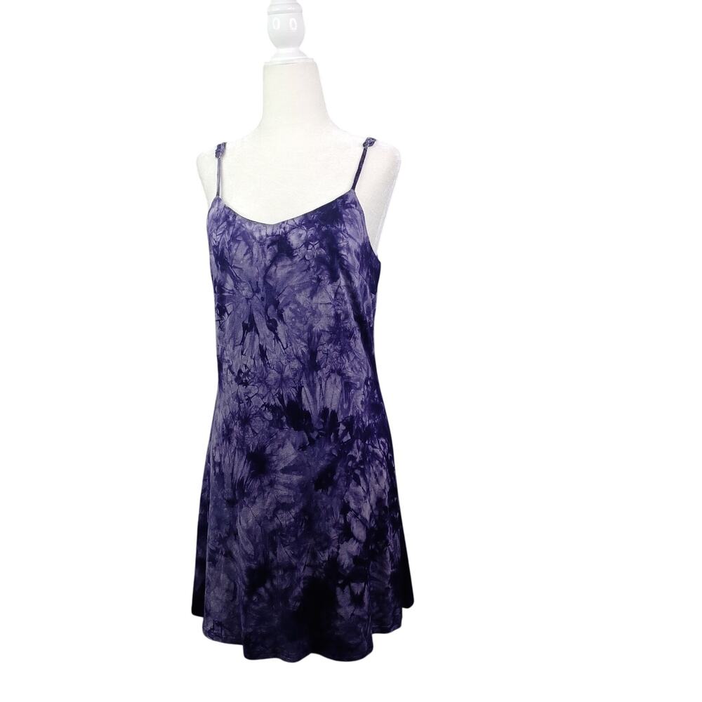 MOON Tie Dye Purple Mini Slip Dress Women's S Strappy Boho Retro Festival Beachy